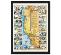 Artery8 Pictorial Map Putnam 1949 California Missions History Artwork Framed Wall Art Print A4 in Black Artery8 Black