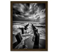 Artery8 Pier Ruins Black and White Dramatic Coastal Photo Artwork Framed A3 Wall Art Print