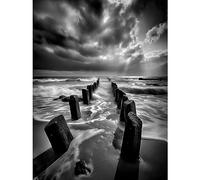 Artery8 Pier Ruins Black and White Dramatic Coastal Photo Large Wall Art Poster Print Thick Paper 18X24 Inch