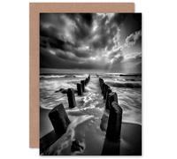 Artery8 Pier Ruins Dramatic Sea Beach Birthday Get Well Soon Greeting Card in Grey Artery8 Grey
