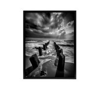 Artery8 Pier Ruins In Dramatic Coastal Landscape Framed Canvas Wall Art Print in Grey | Size: W18" x H24" Artery8 Grey W18" x H24"