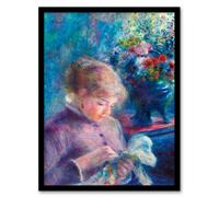 Artery8 Pierre Auguste Renoir Framed Wall Art Print Young Woman Sewing in Blue | Size: A3 Artery8 Blue A3