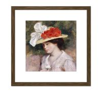 Artery8 Pierre Auguste Renoir Woman In A Flowered Hat 8X8 Inch Square Wooden Framed Wall Art Print Picture with Mount in Brown Artery8 Brown