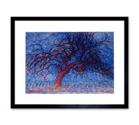 Artery8 Piet Mondrian 1908 Evening Red Tree Painting 12x16" Framed Art Print in Blue | Size: W12" x H16" Artery8 Blue W12" x H16"