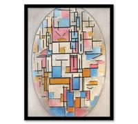 Artery8 Piet Mondrian Framed Wall Art Composition in Oval with Color Planes in White | Size: A3 Artery8 White A3