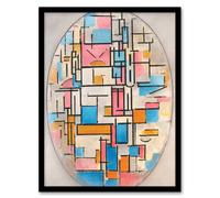 Artery8 Piet Mondrian Framed Wall Art Composition in Oval with Color Planes in White | Size: A4 Artery8 White A4