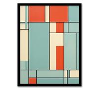 Artery8 Piet Mondrian Inspired Teal And Coral Abstract Geometry Artwork Artwork Framed Wall Art Print 18X24 Inch