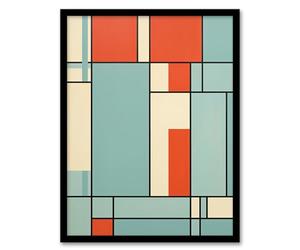 Artery8 Piet Mondrian Inspired Teal And Coral Abstract Geometry Artwork Artwork Framed Wall Art Print 18X24 Inch