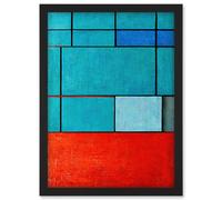 Artery8 Piet Mondrian Style Teal Red Abstract Harmony Artwork Framed Wall Art Print A4 in Black Artery8 Black