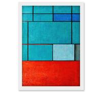 Artery8 Piet Mondrian Style Teal Red Abstract Harmony Artwork Framed Wall Art Print A4 in White Artery8 White