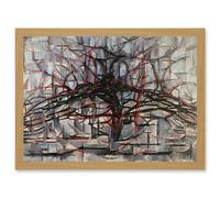 Artery8 Piet Mondrian Tree Abstract Dark Painting Artwork Framed Wall Art Print A4 in Light Oak Artery8 Light Oak