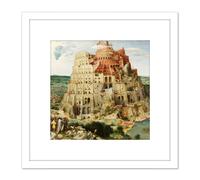 Artery8 Pieter Bruegel The Elder Tower Of Babel Vienna Edited Cropped 8X8 Inch Square Wooden Framed Wall Art Print Picture with Mount in White Artery8 White