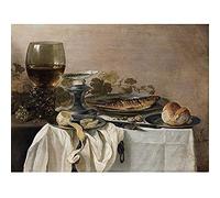 Artery8 Pieter Claesz Still Life With A Fish Realism Art Print Canvas Premium Wall Decor Poster Mural