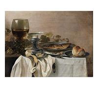 Artery8 Pieter Claesz Still Life With A Fish Realism Premium Wall Art Canvas Print 18X24 Inch
