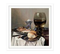 Artery8 Pieter Claesz Still Life With A Salt Realism Square Wooden Framed Wall Art Print Picture 16X16 Inch