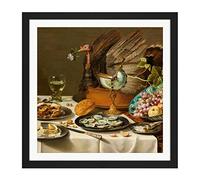 Artery8 Pieter Claesz Still Life With A Turkey Pie Realism Square Wooden Framed Wall Art Print Picture 16X16 Inch