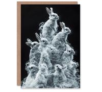 Artery8 Greeting Card Pile Bundle of Cute Bunnies Smoke Effect Blank For Him Or Her Art Birthday Card