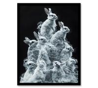 Artery8 Pile Bundle of Cute Bunnies Smoke Effect Living Room Artwork Framed Wall Art Print A4