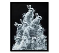 Artery8 Pile Bundle of Cute Bunnies Smoke Effect Living Room Artwork Framed Wall Art Print 18X24 Inch