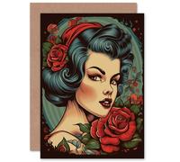 Artery8 Pin Up Rockabilly Americana for Wife Her Mum Sister Daughter Mom Gran Nan Birthday Thank You Mothers Day Blank Art Greeting Card