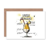 Artery8 Pina Colada Cocktail Drink Recipe Drawing Birthday Card Artery8 Multicolor