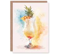 Artery8 Pina Colada Pineapple Slice Cocktail Watercolour Birthday Art Card in Yellow Artery8 Yellow