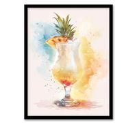 Artery8 Pina Colada Pineapple Slice Cocktail Watercolour Kitchen Artwork Framed Wall Art Print 18X24 Inch