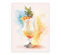Artery8 Pina Colada Pineapple Slice Cocktail Watercolour Kitchen Extra Large XL Wall Art Poster Print