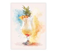 Artery8 Pina Colada Pineapple Slice Cocktail Watercolour Kitchen Large Wall Art Poster Print Thick Paper 18X24 Inch