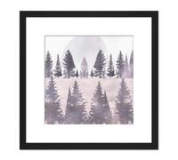 Artery8 Pine Tree Forest Landscape Soft Pastel Colour Painting Square Wooden Framed Wall Art Print Picture 8X8 Inch in Black Artery8 Black