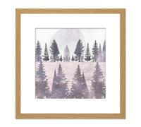 Artery8 Pine Tree Forest Landscape Soft Pastel Colour Painting Square Wooden Framed Wall Art Print Picture 8X8 Inch in Light Oak Artery8 Light Oak
