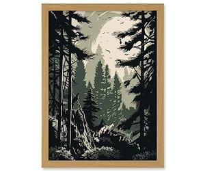 Artery8 Pine Tree Forest Sunrise Landscape Illustration Artwork Framed A3 Wall Art Print