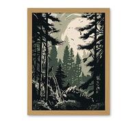Artery8 Pine Tree Forest Sunrise Landscape Illustration Artwork Framed Wall Art Print 18X24 Inch