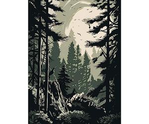 Artery8 Pine Tree Forest Sunrise Landscape Illustration Unframed Art Print Poster Wall Decor 12x16 inch