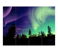 Artery8 Pine Trees Silhouette Northern Lights XL Giant Panel Poster (8 Sections)
