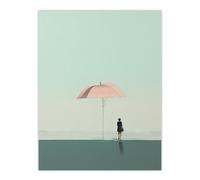 Artery8 Pink Beach Brolly By Amy Denver Minimalist Soft Pastel Seascape Minimalism Simple Modern Artwork Large Wall Art Poster Print Thick Paper 18X24 Inch