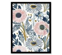 Pink Blue Aster Wildflowers Bright Floral Design Framed Art Print Artery8 Blue A4