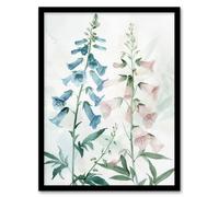 Artery8 Pink Blue Foxglove Flowers Modern Watercolour Living Room Artwork Framed Wall Art Print A4