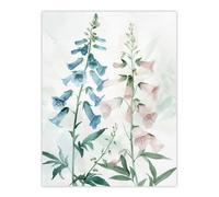Artery8 Pink Blue Foxglove Flowers Modern Watercolour Wall Art Print | Size: W12" x H16" Artery8 Blue W12" x H16"