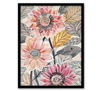 Artery8 Pink Dahlia Flowers Artwork Bright Fresh Floral Framed Art Print | Size: A4 Artery8 Multicolor A4