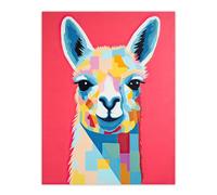 Wall Art Print Pink Drama Llama Colourful Graphic Painting Quirky Animal Portrait with Geometric Patterns Poster Artery8 Pink W24 inch x H32 inch