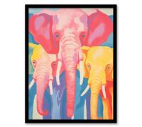 Wall Art Print Pink Elephant And Family Red Yellow Blue Soft Pastel Screen Art Framed Artery8 Black A4