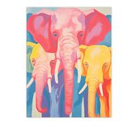 Artery8 Pink Elephant And Family Red Yellow Blue Soft Pastel Screenprint Extra Large XL Wall Art Poster Print