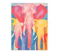 Artery8 Pink Elephant & Family Red Yellow Blue Soft Pastel Screenprint Unframed Wall Art Print Poster Home Decor Premium | Size: W12" x H16" Artery8 Multicolor W12" x H16"