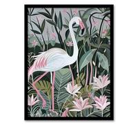 Artery8 Pink Flamingo Lilies Leaves Artwork Tropical Living Room Artwork Framed Wall Art Print 18X24 Inch