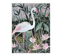 Artery8 Pink Flamingo Lilies Leaves Artwork Tropical Living Room Extra Large XL Wall Art Poster Print