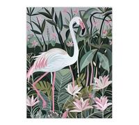 Artery8 Pink Flamingo Lilies Leaves Artwork Tropical Living Room Extra Large XL Wall Art Poster Print