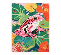 Wall Art Print Pink Frog on Lily Pads Vibrant Oil Painting Pond with Amphibian and Blooming Flowers Poster Artery8 Multi W24 inch x H32 inch
