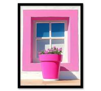 Artery8 Pink Geranium Flower Pot Sunny Window Sill Framed Art Print | Size: W12" x H16" Artery8 Pink W12" x H16"