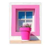 Artery8 Pink Geranium Flower Pot Sunny Window Sill Wall Art Print | Size: W12" x H16" Artery8 Pink W12" x H16"